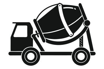 cement mixer black and white silhouette on white background