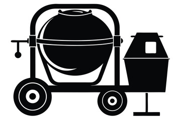 cement mixer black and white silhouette on white background