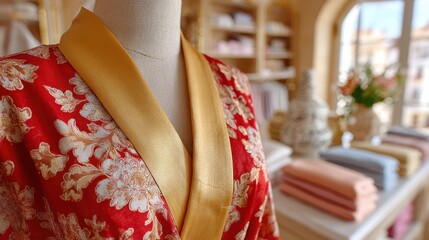 Obraz premium Richly patterned kimono display on mannequin in boutique setting