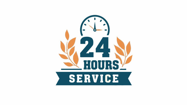 Professional 24 Hours Service badge vector icon for business support and availability logo design