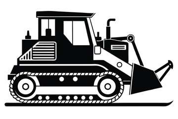 bulldozer black and white silhouette on white background
