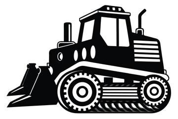 bulldozer black and white silhouette on white background