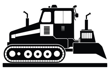 bulldozer black and white silhouette on white background