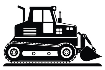bulldozer black and white silhouette on white background
