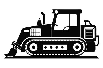 bulldozer black and white silhouette on white background
