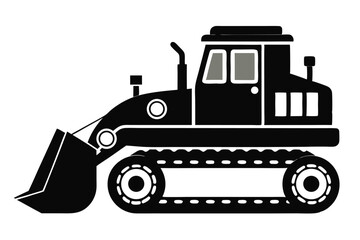 bulldozer black and white silhouette on white background