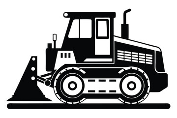 bulldozer black and white silhouette on white background