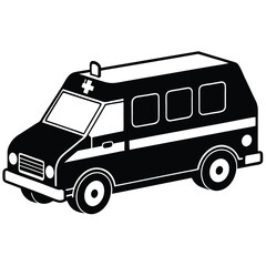 ambulance black and white silhouette on white background