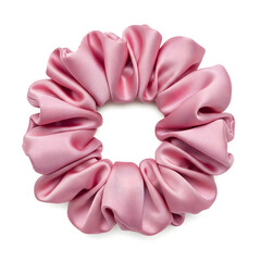 Luxurious Pink Silk Scrunchie on White Background