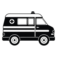 ambulance black and white silhouette on white background