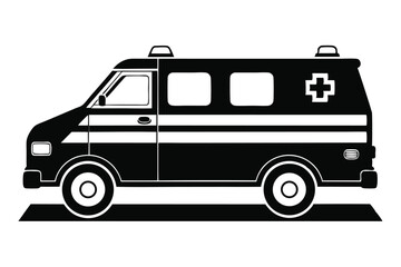 ambulance black and white silhouette on white background