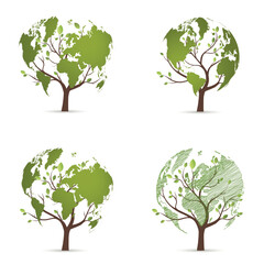 Collection, green ball on a tree. Set, tree with ball. Eco-friendly world. Ecological concept aimed at saving the planet. World Environment Day.