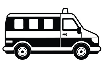 ambulance black and white silhouette on white background