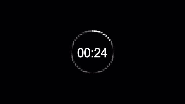 Countdown Timer 30 Seconds Animation with Alpha Channel Transparent - 30 to 0 Sec Clock Countdown Video Background, Loopable Timer Motion Graphics for Projects