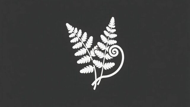Minimalist 2D icon animation: a fern frond unrolling from a fiddlehead, then receding, in a clean, seamless loop. Botanical and unfolding concept.