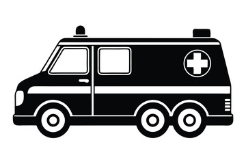 ambulance black and white silhouette on white background