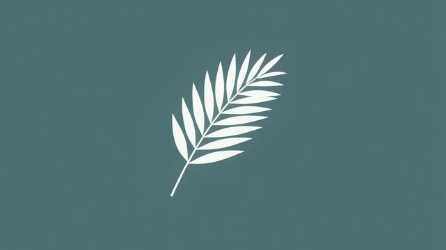 Minimalist 2D icon animation: a palm leaf subtly flutters and bends in a light breeze, in a clean, seamless loop. Tropical concept.