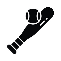 A baseball and bat icon in glyph style, school sports and games