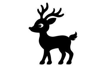 Cute reindeer silhouette vector, Christmas baby reindeer  black symbol
