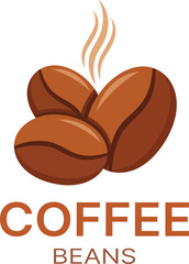 Three brown coffee beans with steam and text vector