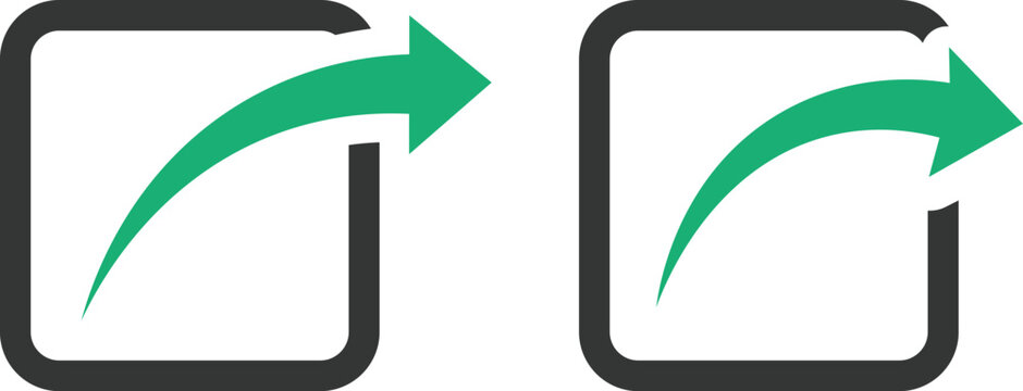 Two green arrows pointing right inside dark gray rounded square frames right arrow