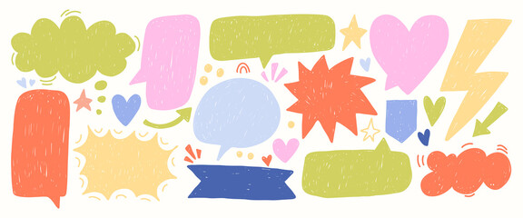 Speech bubbles comic talk balloon crayon illustration.