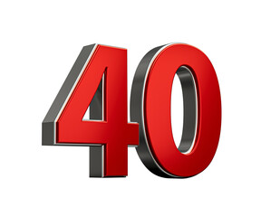 Bold Vibrant Red Number Forty Number 40 With Sleek Metallic White Background 3D Illustration