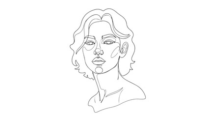 Minimalist one line art drawing of a woman's face, creating a continuous outline with elegant simplicity and artistic flow