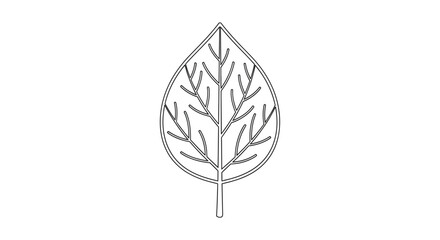 Minimalistic line art of a detailed leaf showcasing intricate vein patterns and elegant structure