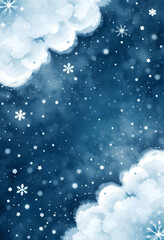 Child-friendly winter background with soft snow clouds fluffy snowflakes and pastel blue tones