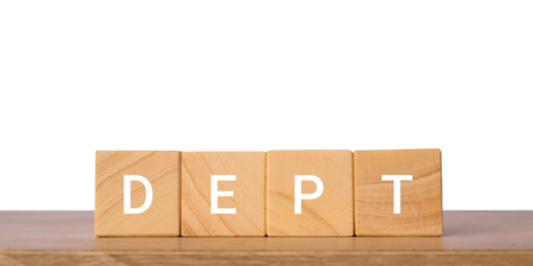 Wooden blocks with word dept for business department concept, isolated on transparent background