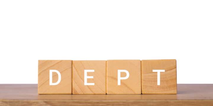 Wooden blocks with word dept for business department concept, isolated on transparent background