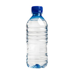 Clear Plastic Water Bottle with Blue Cap Isolated on White Background