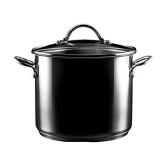 Professional Stainless Steel Cooking Pot with Handle on Black Background