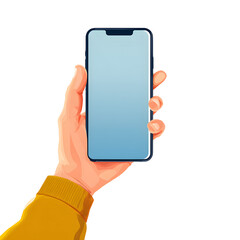 Cartoon Hand Holding Smartphone on White Background