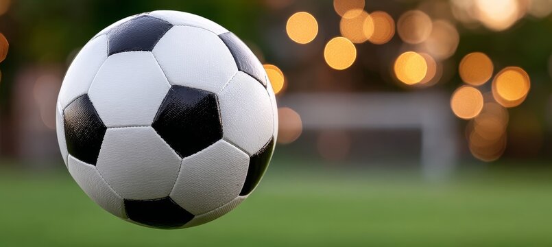 A Black and White Close Up of a Football on the Field with Bright Spotlights Illuminating It