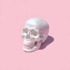 Obraz premium White skull isolated against a bright pink background casting dark shadow.