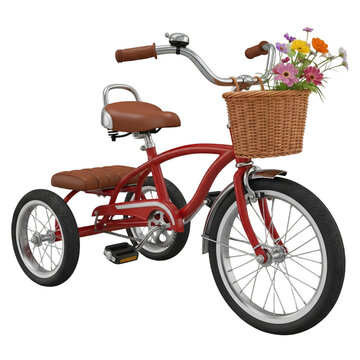Vintage Red Tricycle With Beautiful Flower Basket