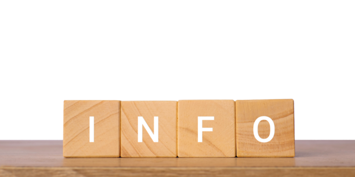 Wooden blocks with word info for information and support concept, isolated on transparent background