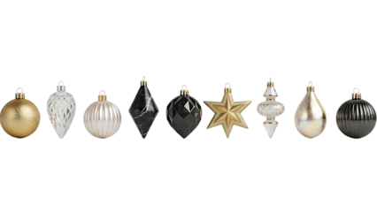 Elegant Christmas ornaments collection, festive gold, black, and white holiday decor for a stylish tree, add a touch of luxury to your seasonal celebrations