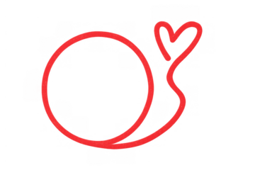 Hand drawn red heart and circle doodle forming a continuous line, representing connection, love, and unity on transparent background