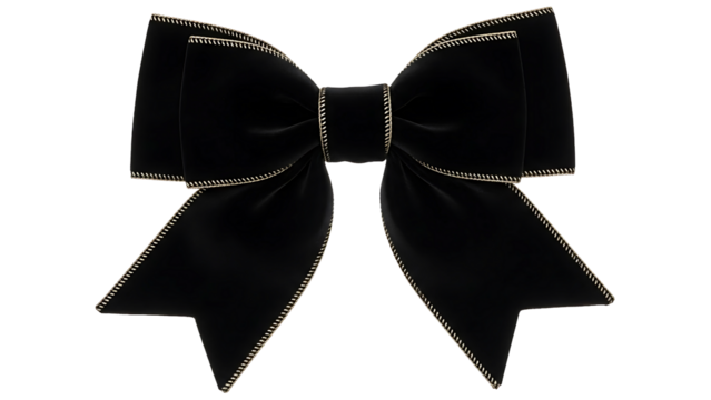 Elegant black velvet bow with gold trim for luxurious gift wrapping and sophisticated holiday decorations, adding a touch of class to your celebrations