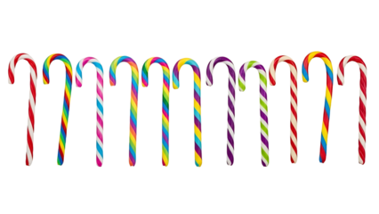 Colorful candy canes bring holiday cheer, perfect for Christmas promotions, sweet treats, festive designs, and joyful celebrations during the winter season