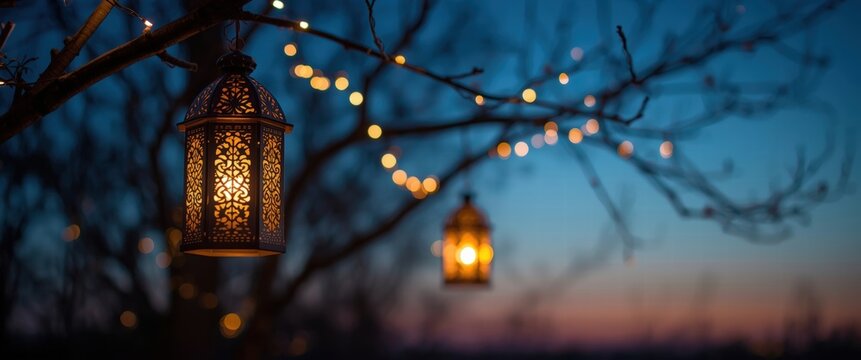 Create an enchanting atmosphere with warmly glowing lanterns. Perfect for celebrations, creating a tranquil mood, or adding a touch of rustic elegance to your designs.