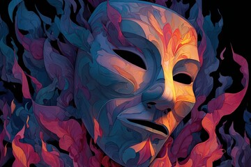 Mystery Mask: A mysterious mask with vibrant, colorful details, representing the duality of human nature, a striking symbol of hidden emotions and complex identities.