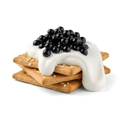 Stack of Crackers with Cream and Black Boba Pearls