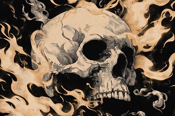 Memento Mori: A haunting skull, encircled by ethereal flames, evokes a sense of mortality and the ephemeral nature of life.