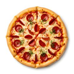 Delicious Pepperoni Pizza with Fresh Basil Garnish