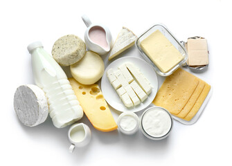 Dairy products on white background