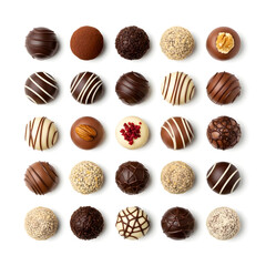 Assortment of Gourmet Chocolates on White Background